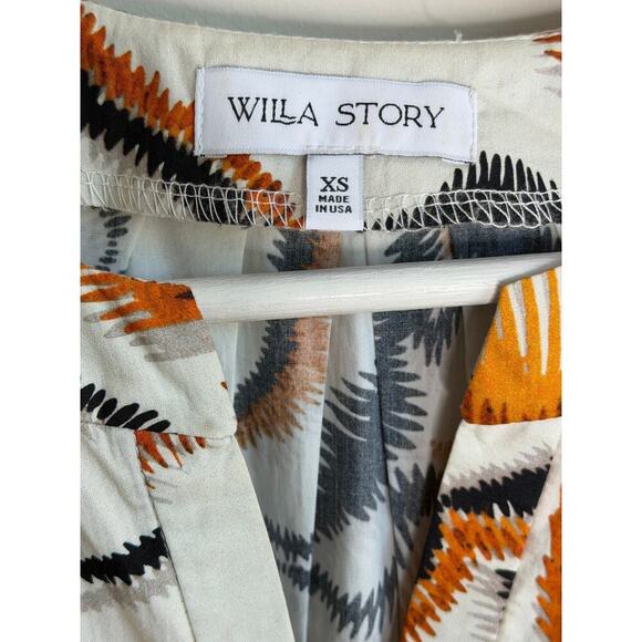 Willa Story Rachel Puff Sleeve V-Neck Babydoll Mini Dress Orange Black Womens XS - Picture 8 of 9